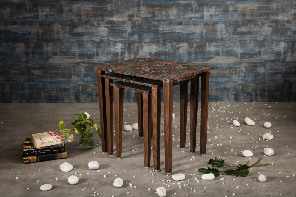 A Tiny Mistake Iznik Wooden Rectangle Nesting Tables (Set of 3), Living Room Decor