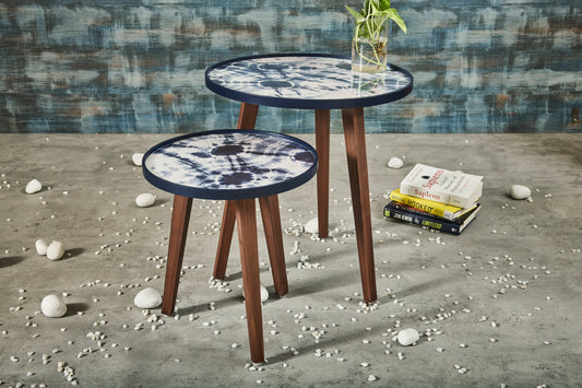 A Tiny Mistake Shibori Wooden Nesting Tables (Set of 2), Living Room Decor