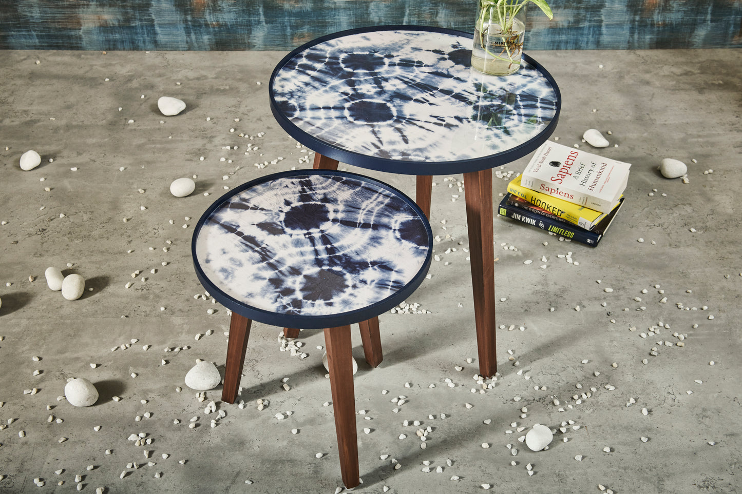 A Tiny Mistake Shibori Wooden Nesting Tables (Set of 2), Living Room Decor