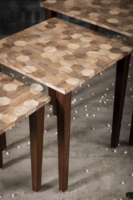 A Tiny Mistake Hexagon Patches Wooden Rectangle Nesting Tables (Set of 3), Living Room Decor