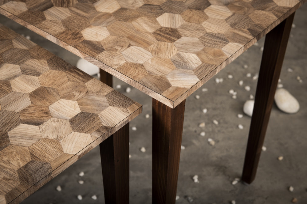 A Tiny Mistake Hexagon Patches Wooden Rectangle Nesting Tables (Set of 3), Living Room Decor