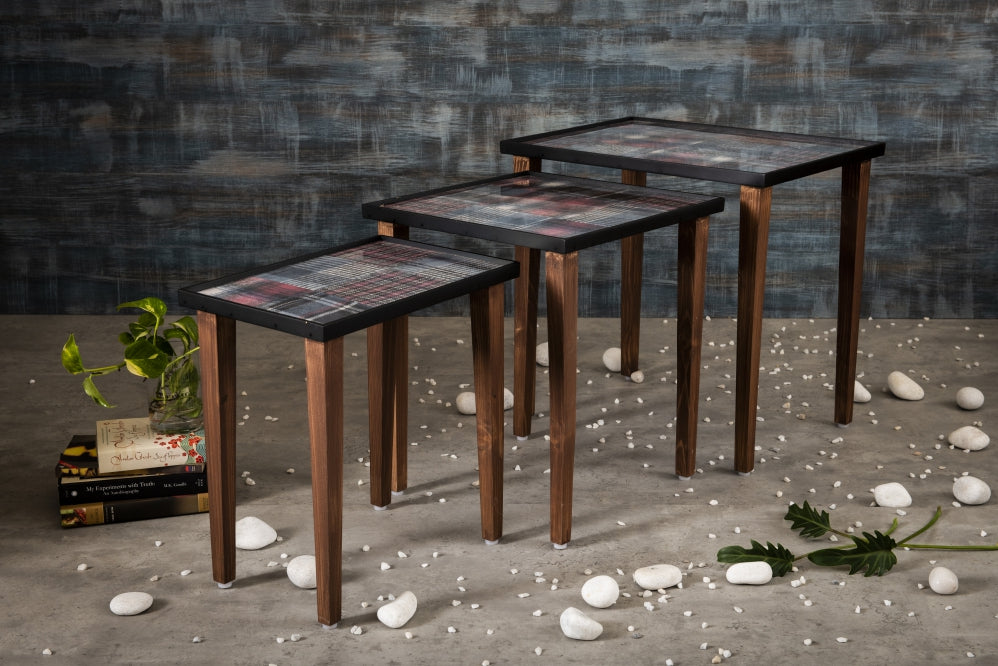 A Tiny Mistake Tartan Wooden Rectangle Nesting Tables (Set of 3), Living Room Decor