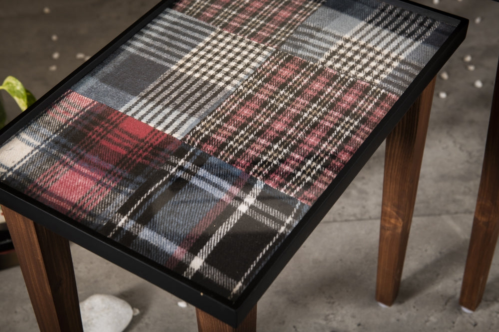 A Tiny Mistake Tartan Wooden Rectangle Nesting Tables (Set of 3), Living Room Decor