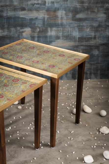 A Tiny Mistake Khimkhwab Weave Brocade Wooden Rectangle Nesting Tables (Set of 3), Living Room Decor