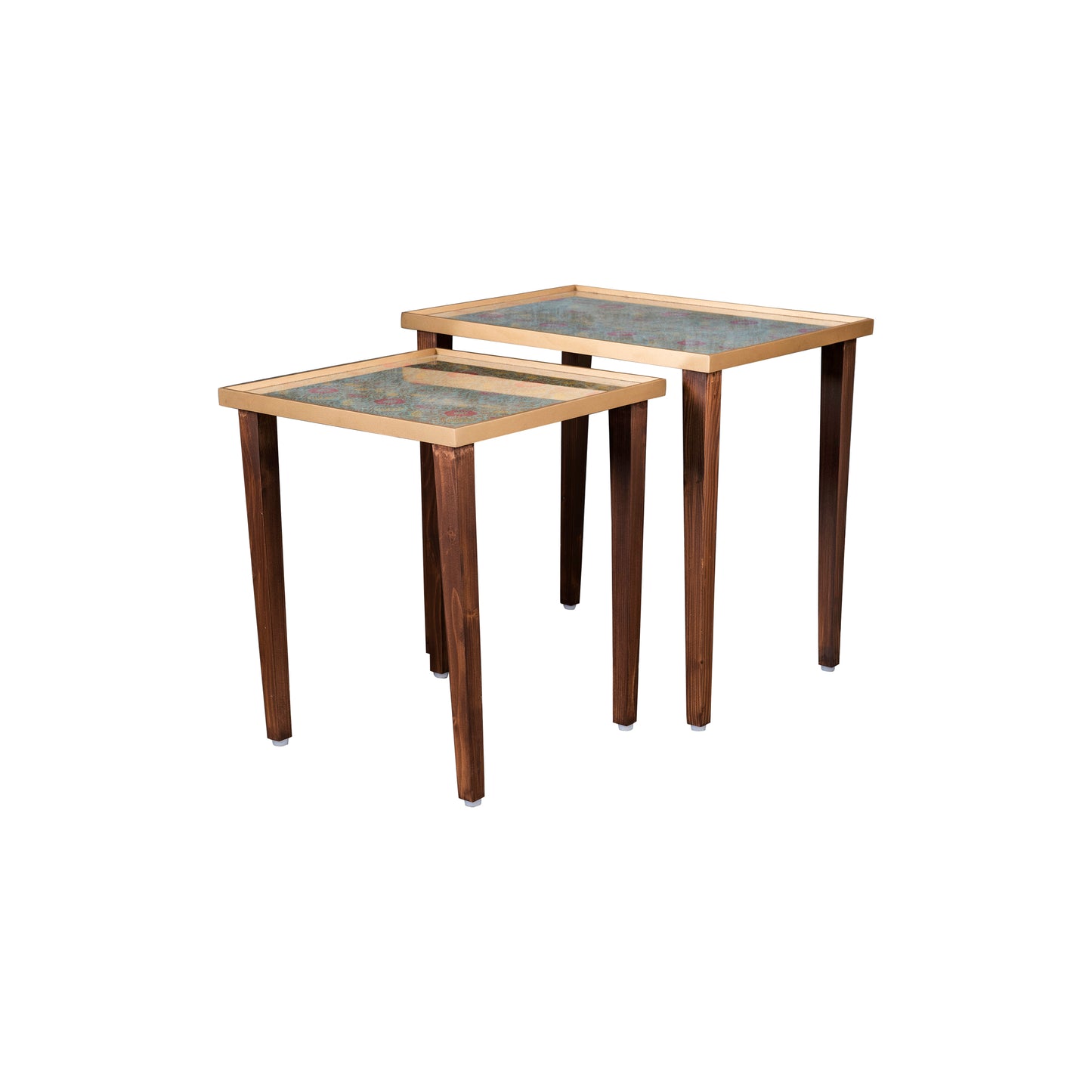 A Tiny Mistake Khimkhwab Weave Brocade Wooden Rectangle Nesting Tables (Set of 2), Living Room Decor