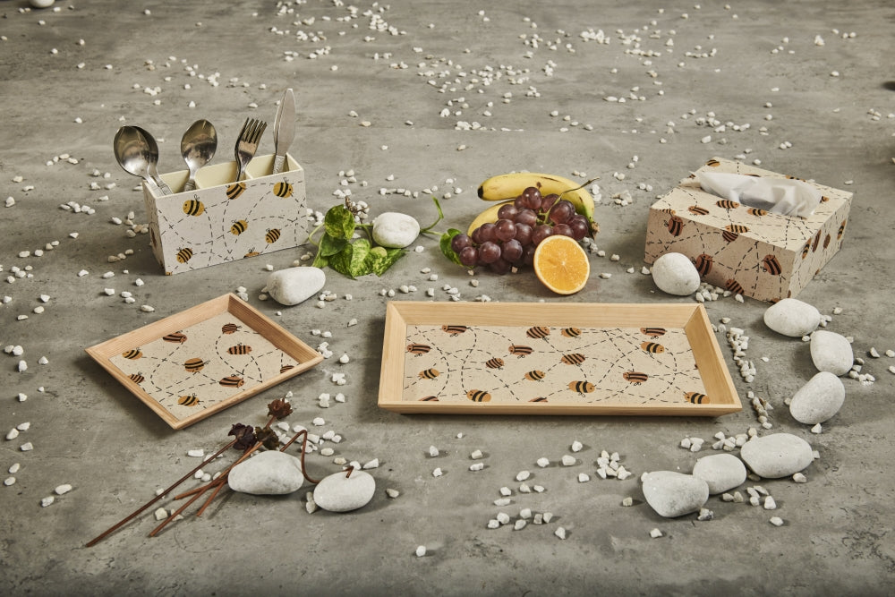 A Tiny Mistake Buzybee Small Square Wooden Serving Tray, 18 x 18 x 2 cm