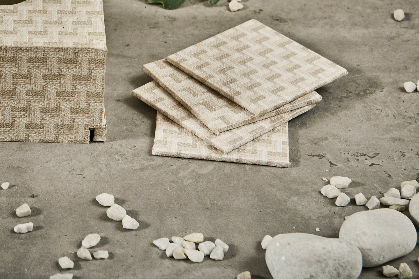 A Tiny Mistake Herringbone Beige Set of 4 Coasters