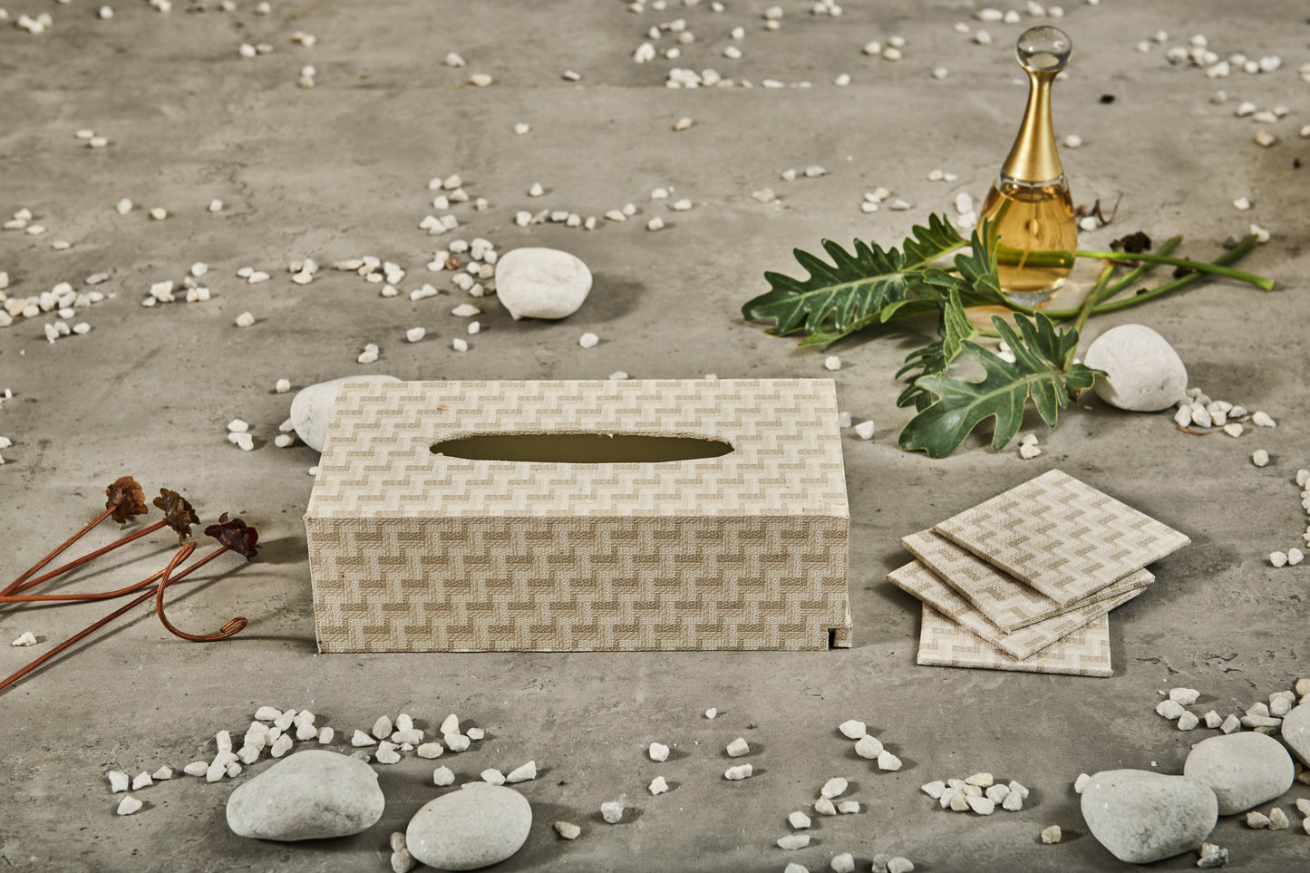 A Tiny Mistake Herringbone Beige Rectangle Tissue Box, 26 x 13 x 8 cm