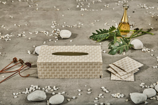 A Tiny Mistake Herringbone Beige Rectangle Tissue Box, 26 x 13 x 8 cm