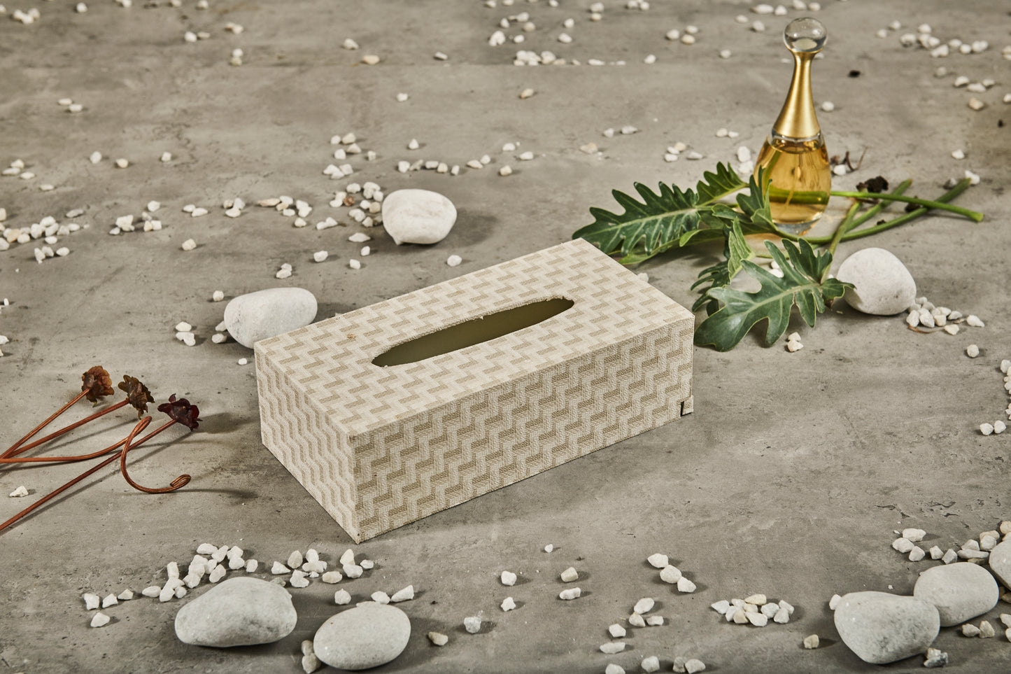 A Tiny Mistake Herringbone Beige Rectangle Tissue Box, 26 x 13 x 8 cm