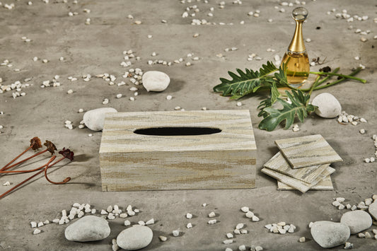 A Tiny Mistake Metallic Chevron Rectangle Tissue Box, 26 x 13 x 8 cm