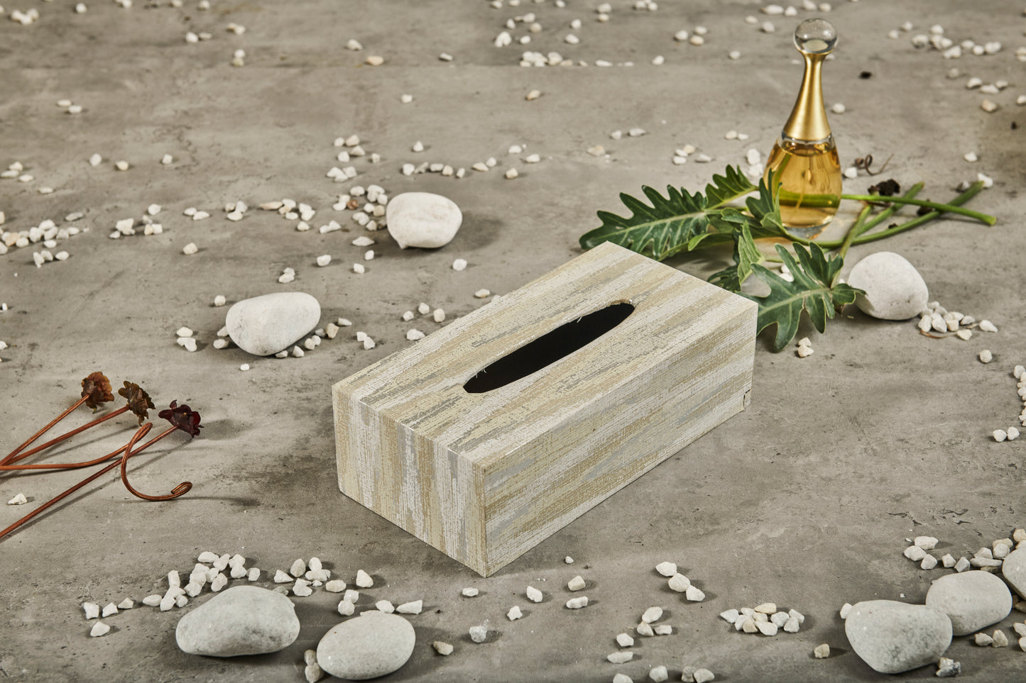 A Tiny Mistake Metallic Chevron Rectangle Tissue Box, 26 x 13 x 8 cm