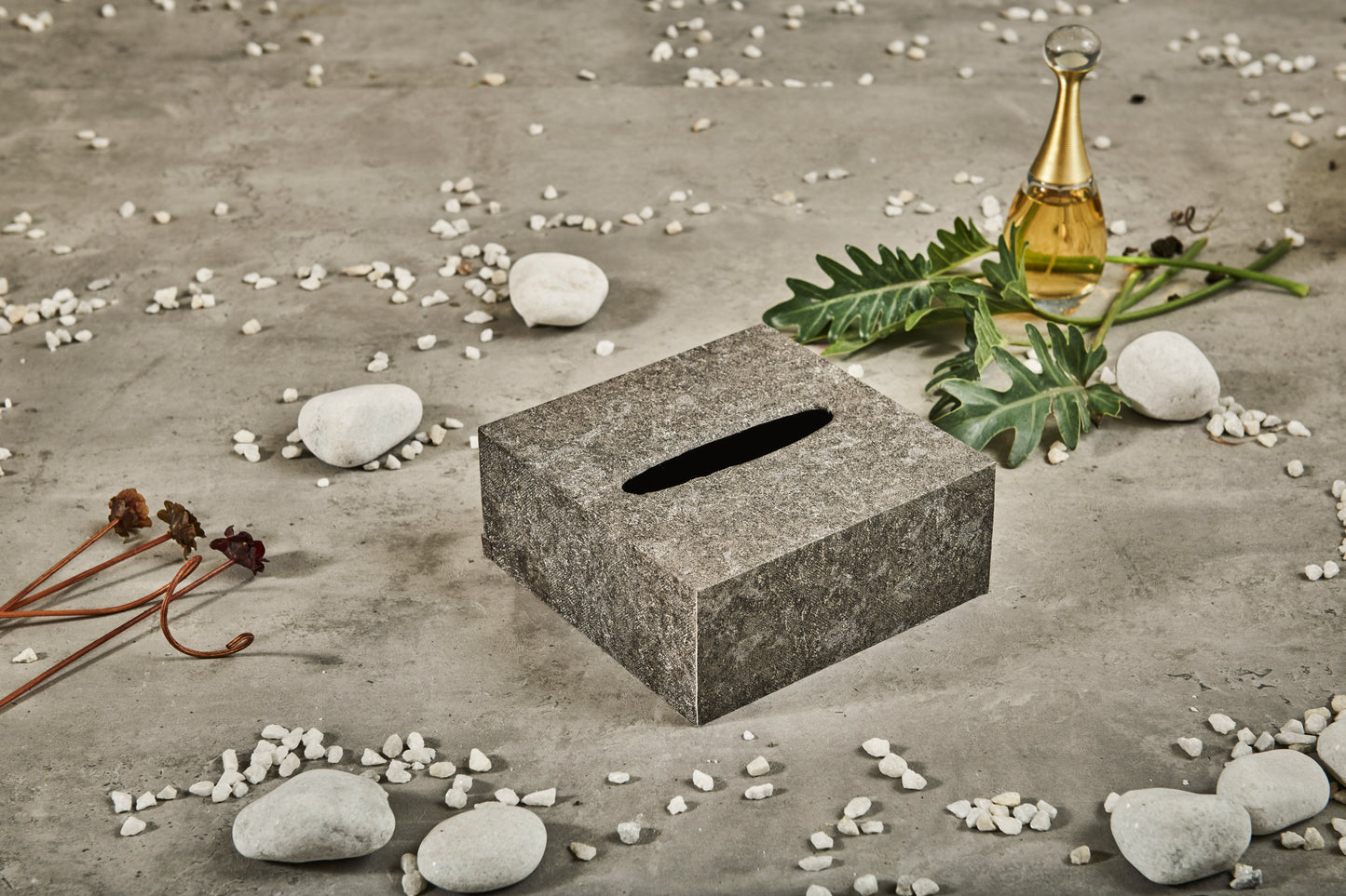 A Tiny Mistake Metallic Charcoal Square Tissue Box, 18 x 18 x 7.5 cm