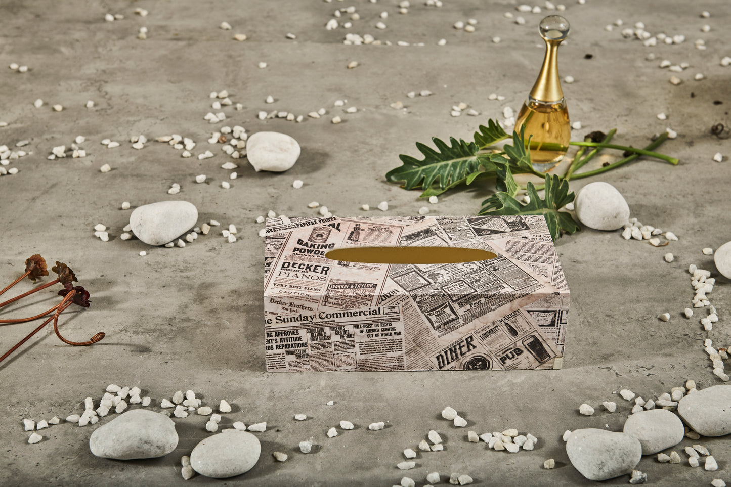 A Tiny Mistake Vintage Newspaper Rectangle Tissue Box, 26 x 13 x 8 cm