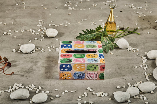 A Tiny Mistake Abstract Blocks  Square Tissue Box, 18 x 18 x 7.5 cm