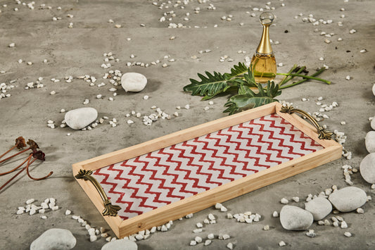 A Tiny Mistake Red Chevron Pine Tray with Handle Serving Pine Wood Tray