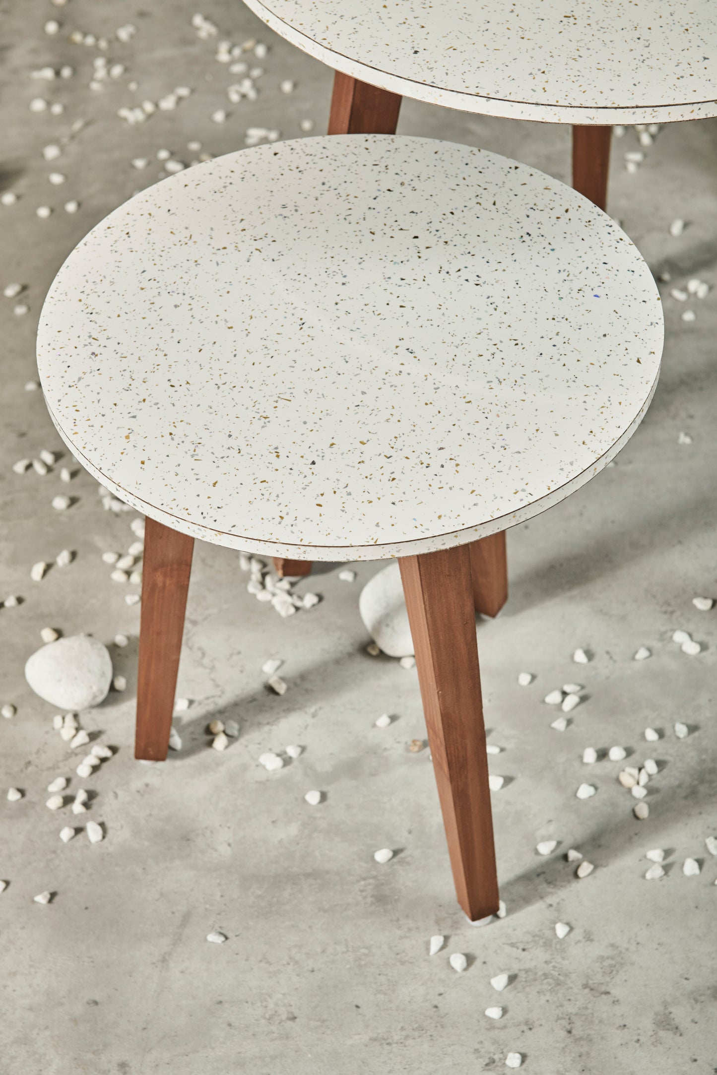 A Tiny Mistake White Granite Finish Wooden Nesting Tables (Set of 2), Living Room Decor