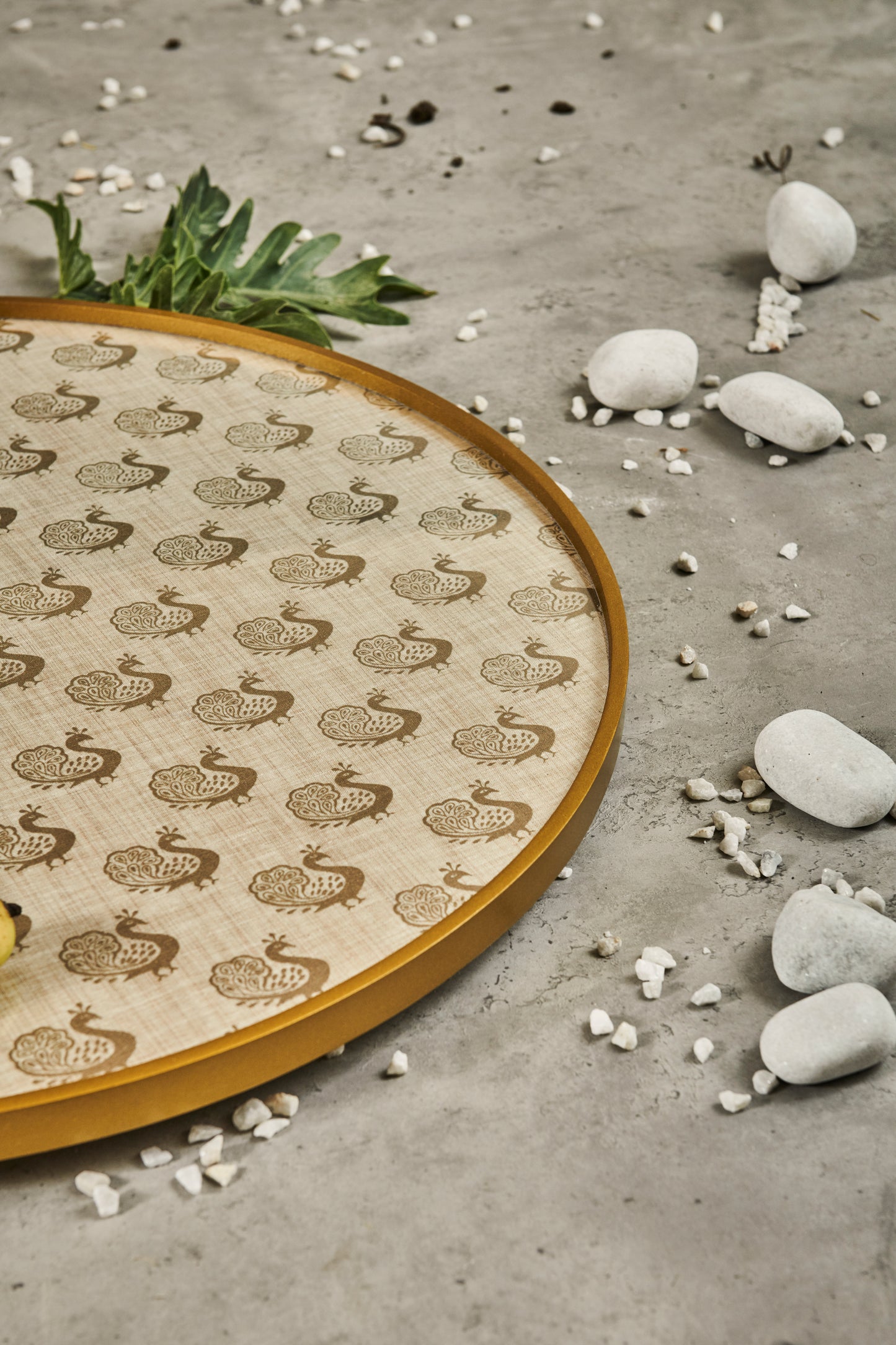 A Tiny Mistake Golden Peacock Block Printed Wooden Table Turner, Dining Table Organisation, Lazy Susan for Dining Room Decor
