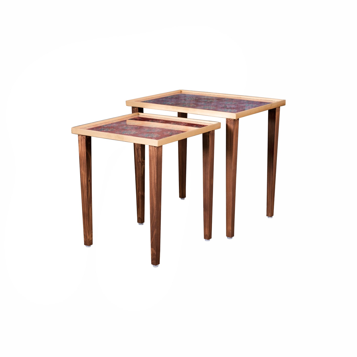 A Tiny Mistake Peach Floral Motifs Wooden Rectangle Nesting Tables (Set of 2), Living Room Decor