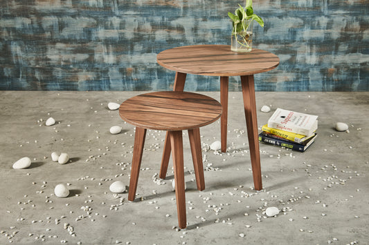 A Tiny Mistake Walnut Matt Finish Wooden Nesting Tables (Set of 2), Living Room Decor