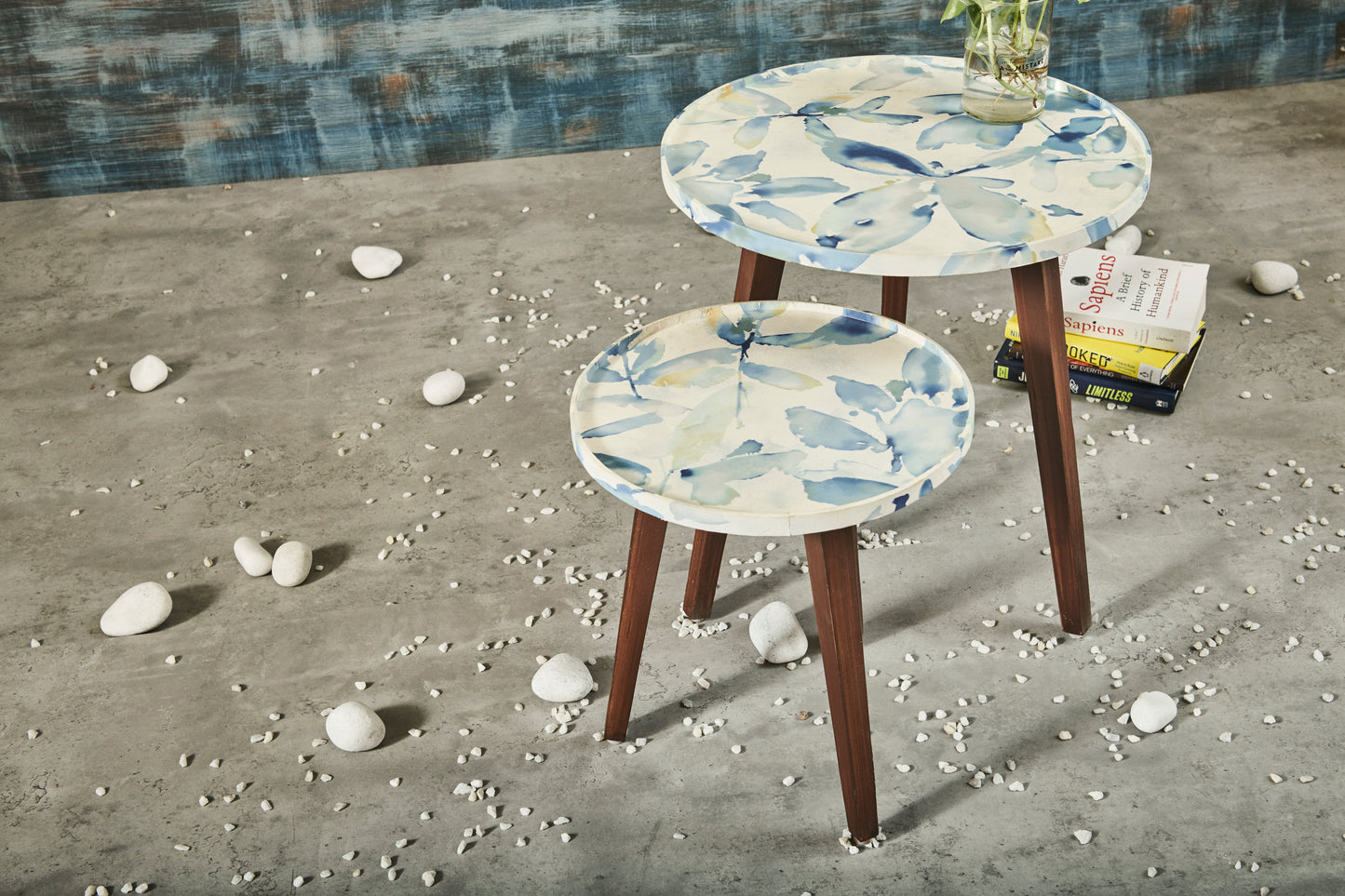 A Tiny Mistake Blue Whisper Wooden Nesting Tables (Set of 2), Living Room Decor