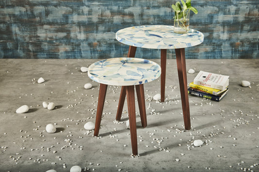 A Tiny Mistake Blue Whisper Wooden Nesting Tables (Set of 2), Living Room Decor