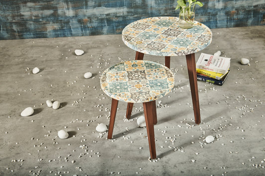 A Tiny Mistake Turkish Delight Wooden Nesting Tables (Set of 2), Living Room Decor