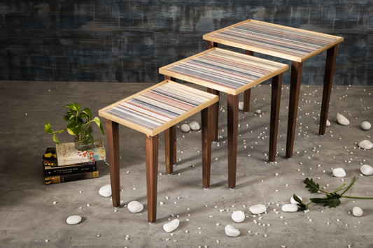 A Tiny Mistake Linen Lines Wooden Rectangle Nesting Tables (Set of 3), Living Room Decor