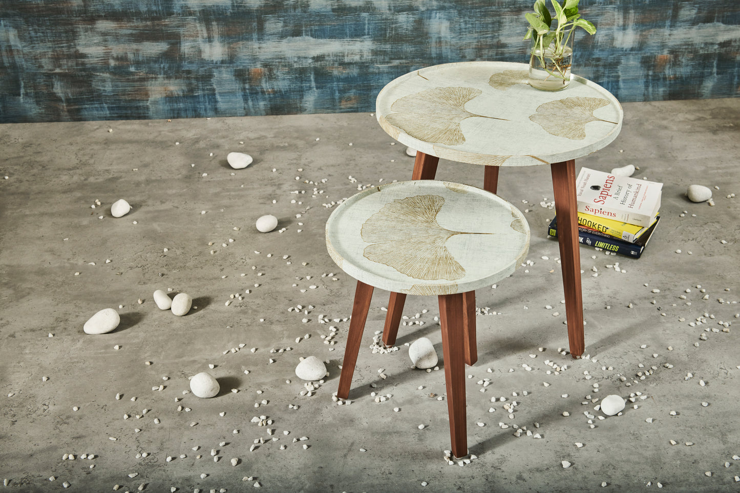 A Tiny Mistake Gold Blossom Wooden Nesting Tables (Set of 2), Living Room Decor