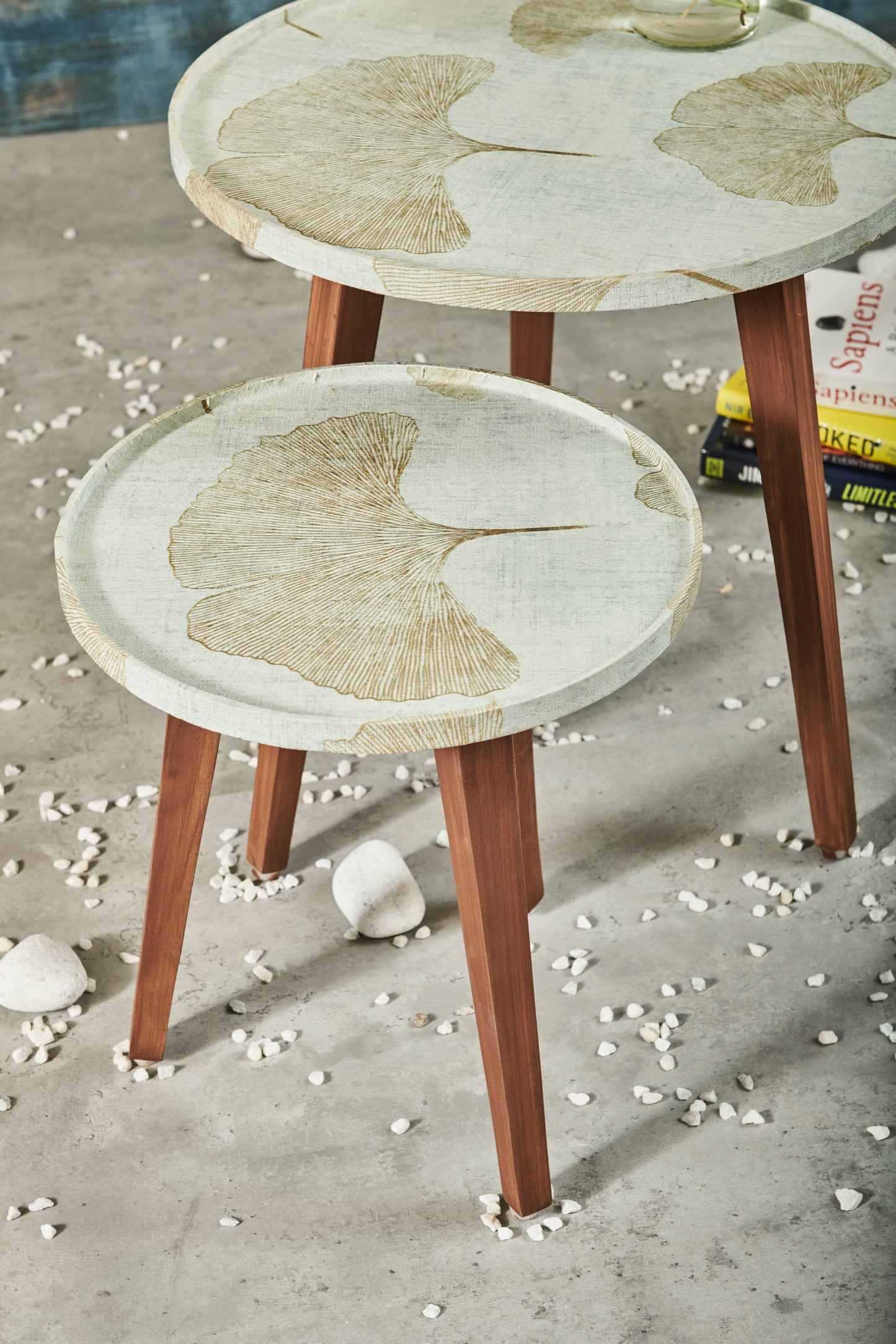 A Tiny Mistake Gold Blossom Wooden Nesting Tables (Set of 2), Living Room Decor