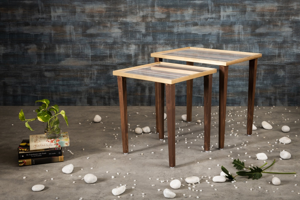 A Tiny Mistake Linen Lines Wooden Rectangle Nesting Tables (Set of 2), Living Room Decor