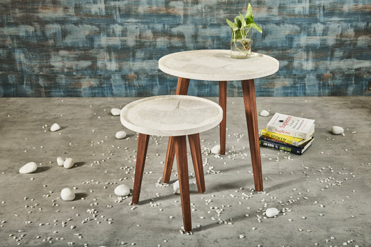 A Tiny Mistake Silver Blossom Wooden Nesting Tables (Set of 2), Living Room Decor