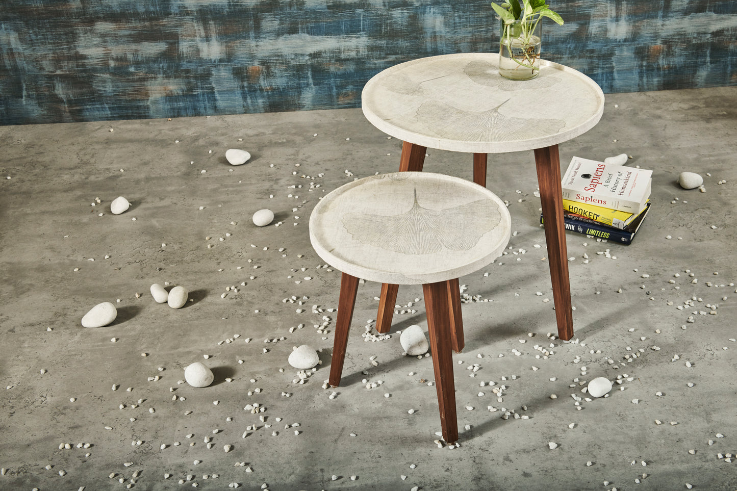 A Tiny Mistake Silver Blossom Wooden Nesting Tables (Set of 2), Living Room Decor