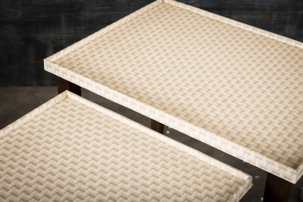 A Tiny Mistake Herringbone Beige Wooden Rectangle Nesting Tables (Set of 2), Living Room Decor