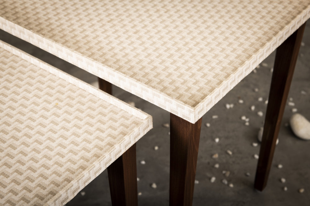 A Tiny Mistake Herringbone Beige Wooden Rectangle Nesting Tables (Set of 2), Living Room Decor
