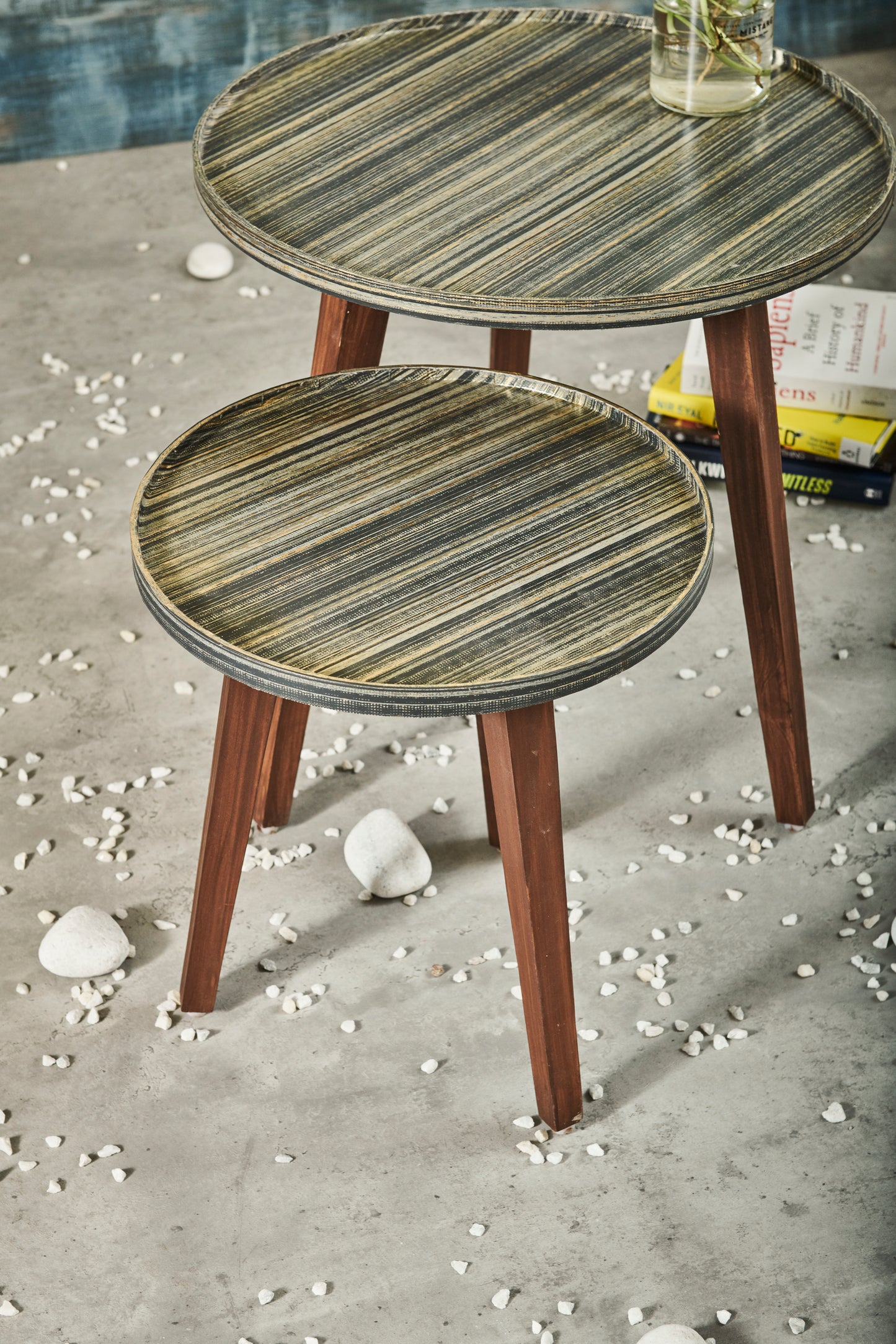A Tiny Mistake Golden Tweed Wooden Nesting Tables (Set of 2), Living Room Decor