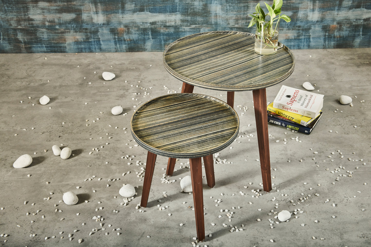 A Tiny Mistake Golden Tweed Wooden Nesting Tables (Set of 2), Living Room Decor