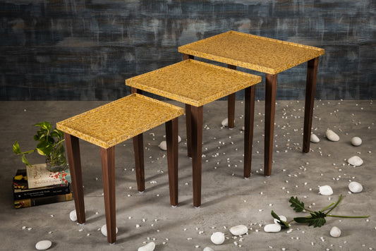 A Tiny Mistake Sunehri Wooden Rectangle Nesting Tables (Set of 3), Living Room Decor