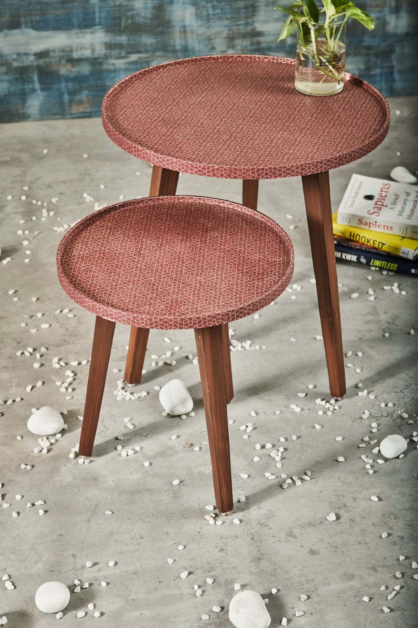 A Tiny Mistake Geometric Geru Wooden Nesting Tables (Set of 2), Living Room Decor