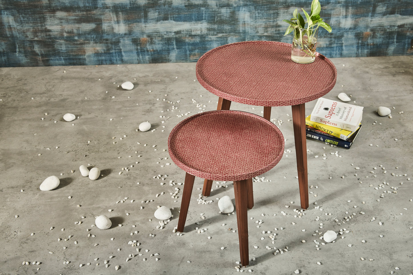 A Tiny Mistake Geometric Geru Wooden Nesting Tables (Set of 2), Living Room Decor