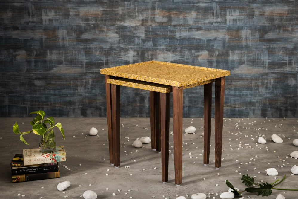 A Tiny Mistake Sunehri Wooden Rectangle Nesting Tables (Set of 2), Living Room Decor
