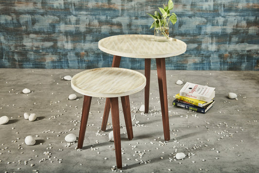 A Tiny Mistake Metallic Chevron Wooden Nesting Tables (Set of 2), Living Room Decor