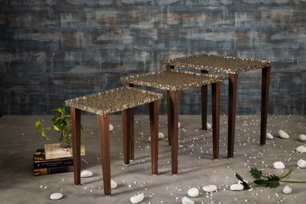 A Tiny Mistake Syaahi Wooden Rectangle Nesting Tables (Set of 3), Living Room Decor