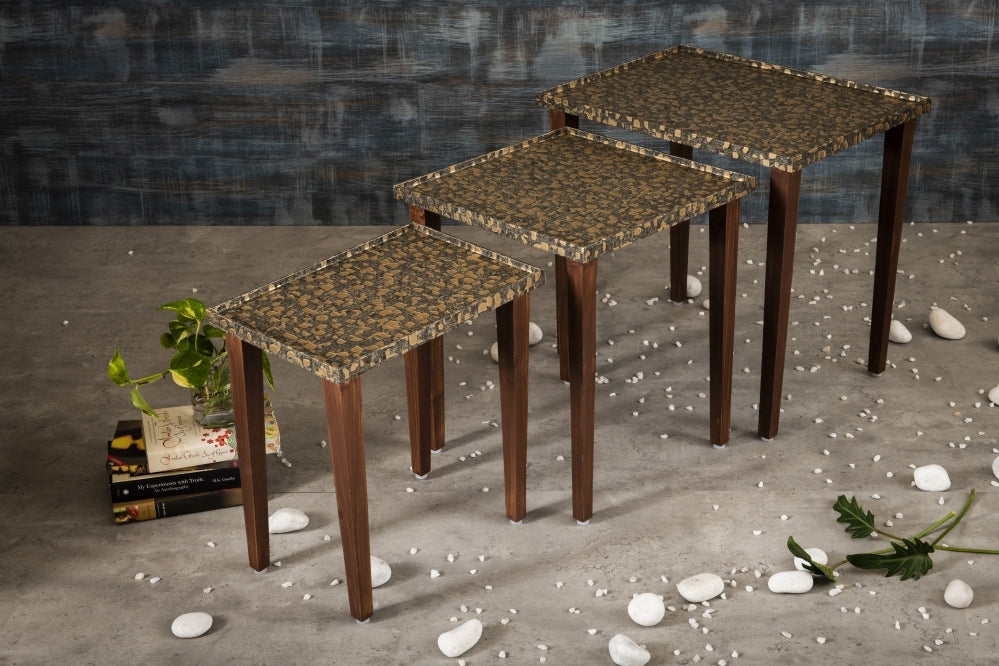 A Tiny Mistake Syaahi Wooden Rectangle Nesting Tables (Set of 3), Living Room Decor