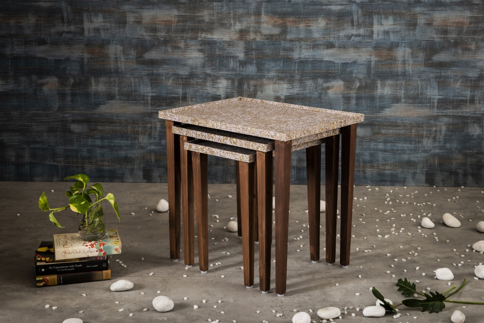 A Tiny Mistake Honeycomb Wooden Rectangle Nesting Tables (Set of 3), Living Room Decor