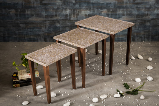 A Tiny Mistake Honeycomb Wooden Rectangle Nesting Tables (Set of 3), Living Room Decor