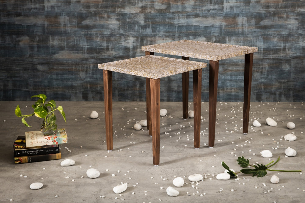 A Tiny Mistake Honeycomb Wooden Rectangle Nesting Tables (Set of 2), Living Room Decor