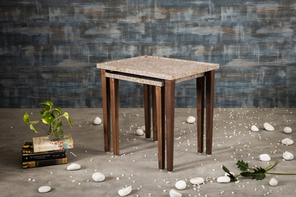 A Tiny Mistake Honeycomb Wooden Rectangle Nesting Tables (Set of 2), Living Room Decor