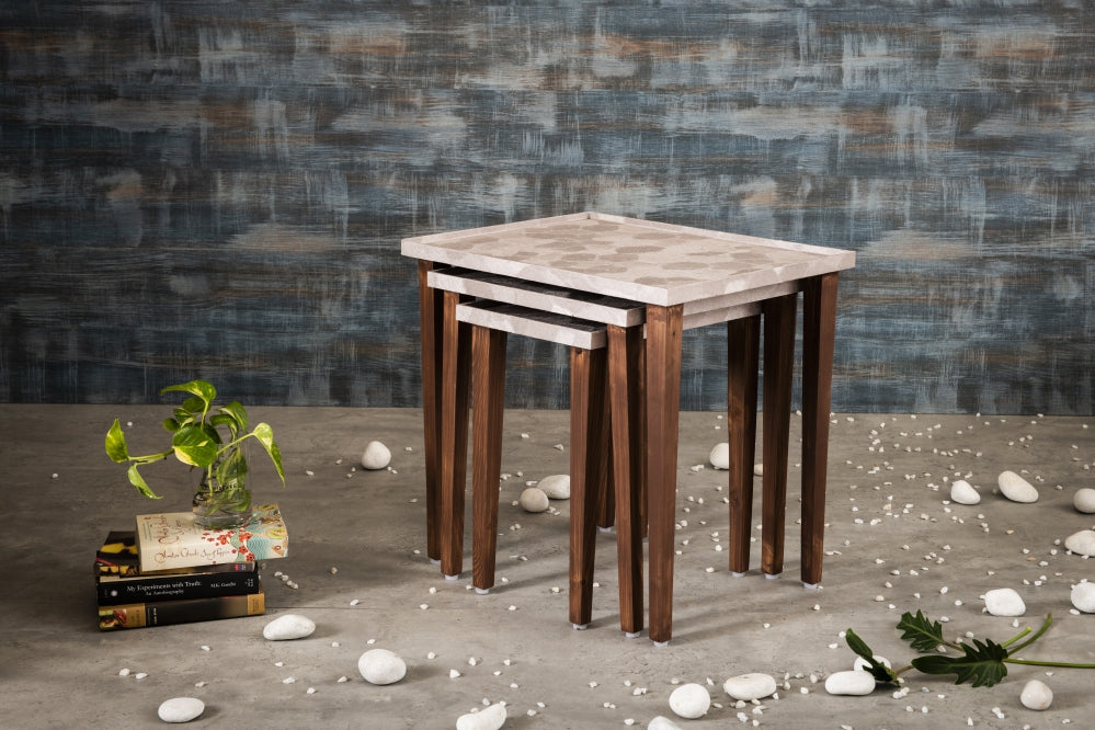 A Tiny Mistake Allure Rose Gold Wooden Rectangle Nesting Tables (Set of 3), Living Room Decor