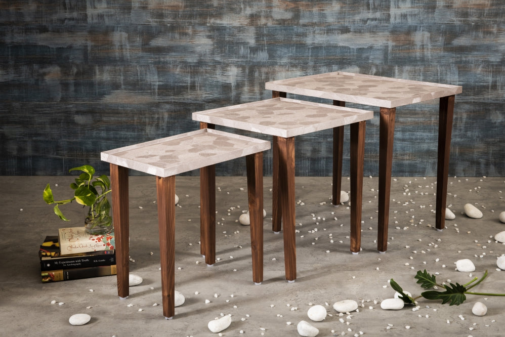 A Tiny Mistake Allure Rose Gold Wooden Rectangle Nesting Tables (Set of 3), Living Room Decor